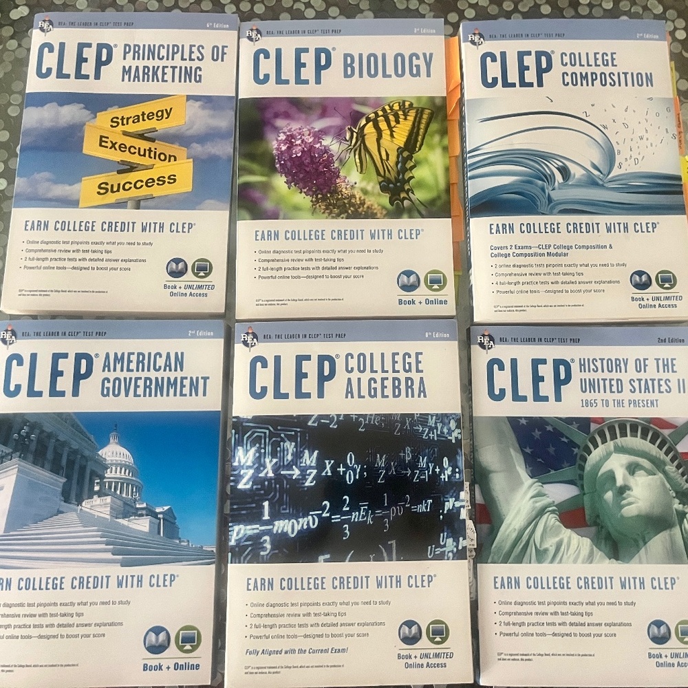 REA CLEP Study Guide Lot:  Biology, US II, Algebra,  Comp, Gov, Marketing